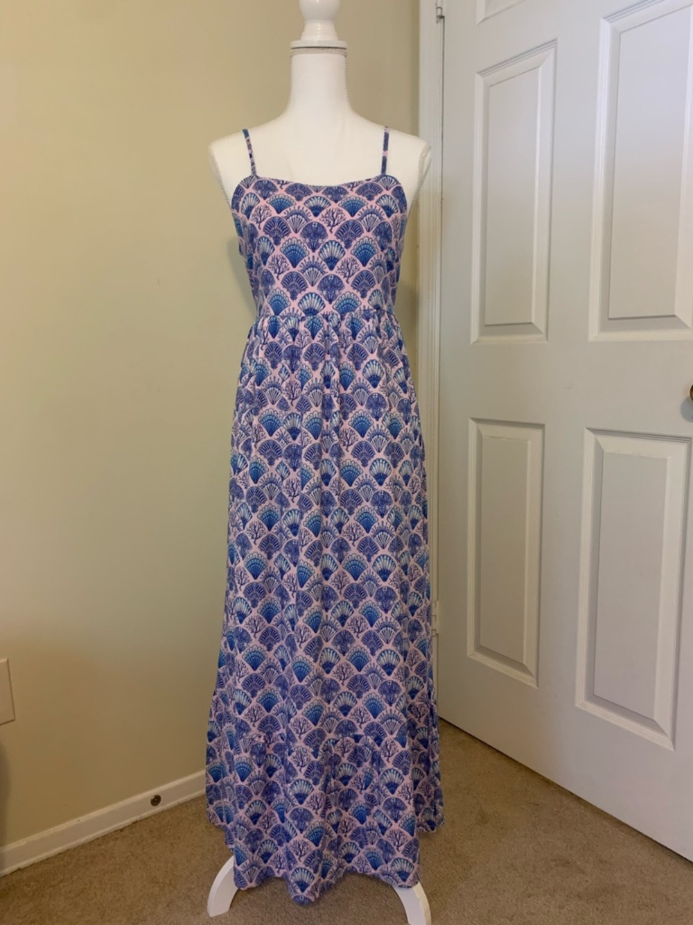 Simply Southern Blue and White Printed Spaghetti-Strap Maxi Dress